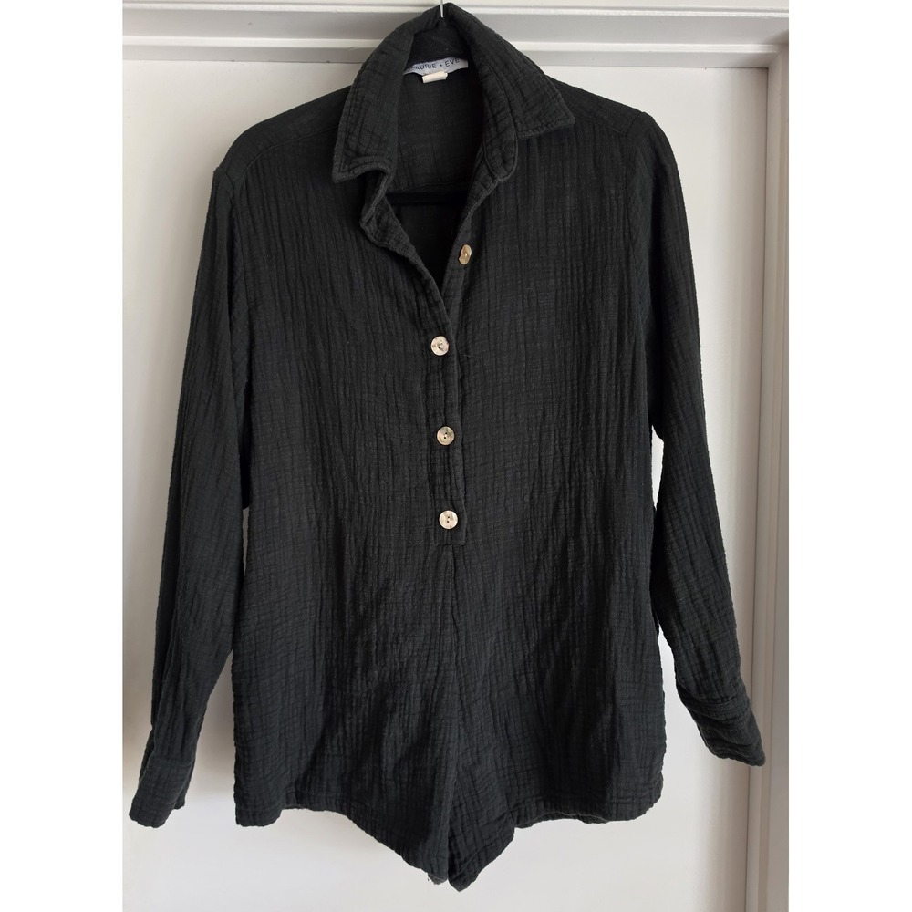 Maurie + Eve Black Collared Long Sleeve Shirt Size 8 Blouse Top Minimalist